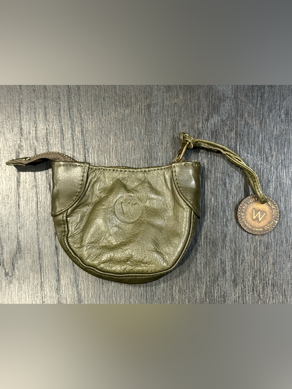 Olive Green Leather Wristlet Coin Purse Zip Wallet